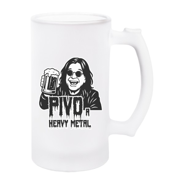 Polliter na pivo - matné sklo s potlačou Pivo a heavy metal